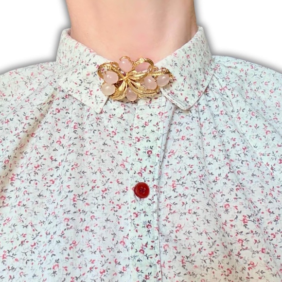 Vintage Fall Floral Button Down (Size XS / S), Cream & Burgundy, Soft Cottage - Picture 3 of 8